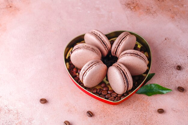 French macaroons with coffee beans.