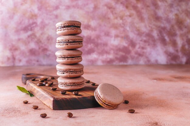 French macaroons with coffee beans.