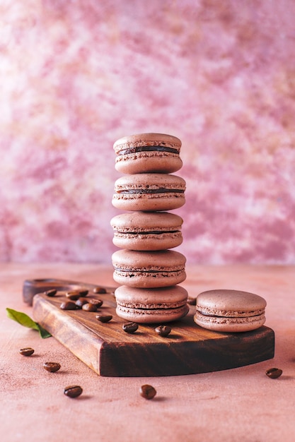 French macaroons with coffee beans.