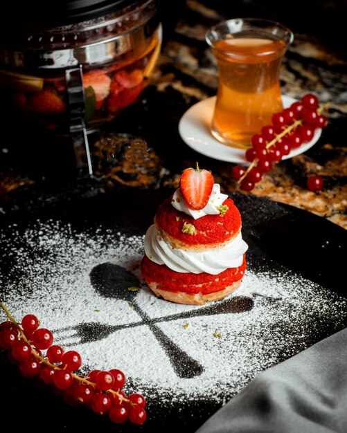 French pastry with white cream and strawberry