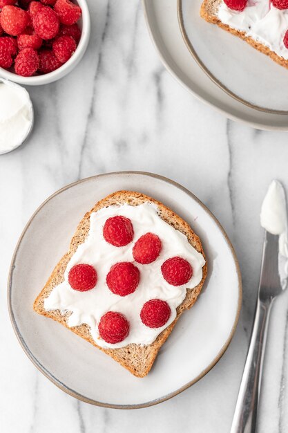 French toast bread with fresh raspberries for breakfast