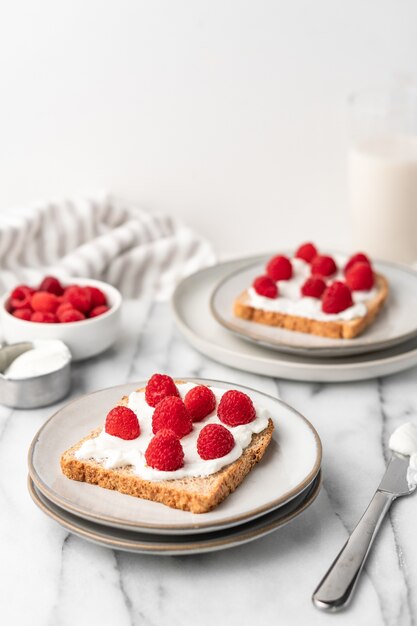 French toast bread with fresh raspberries for breakfast
