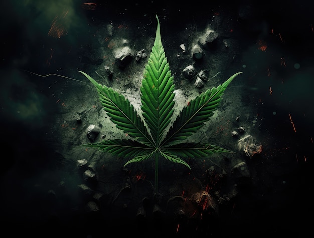 Бесплатное фото Свежие и яркие зеленые листья марихуаны на разнообразном фоне