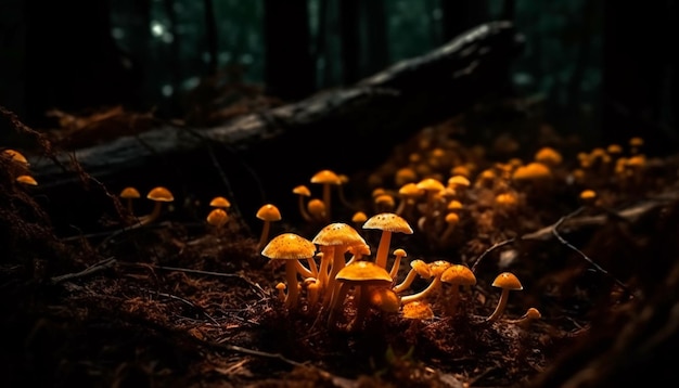 Free photo fresh autumn fungus grows on tree trunk generated by ai