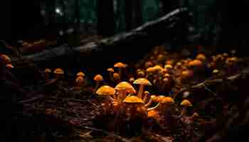 Free photo fresh autumn fungus grows on tree trunk generated by ai