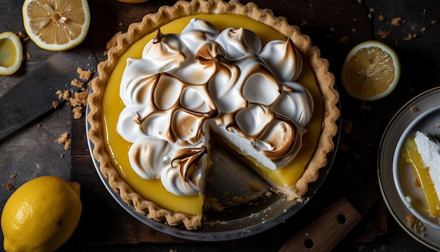 Free photo fresh baked lemon tart with meringue topping generated by ai