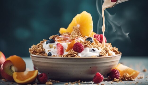 Fresh berry parfait with granola and yogurt generated by AI