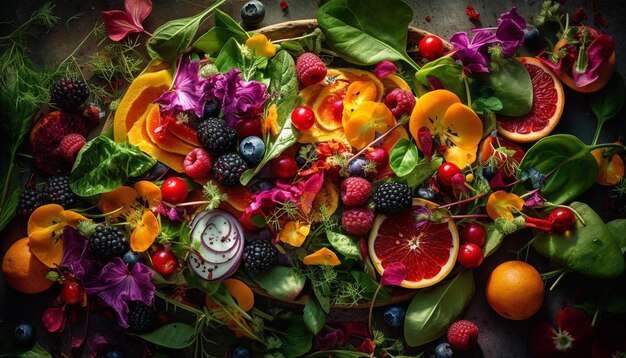 Салат из свежих ягод с вариацией спелой малины, созданный искусственным интеллектом