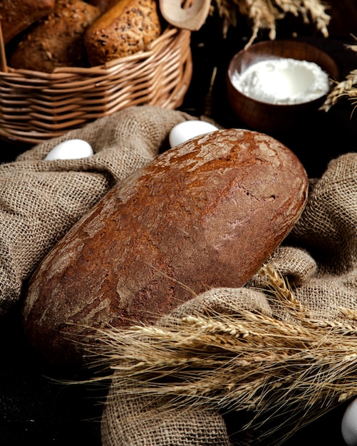 Fresh black bread on the table