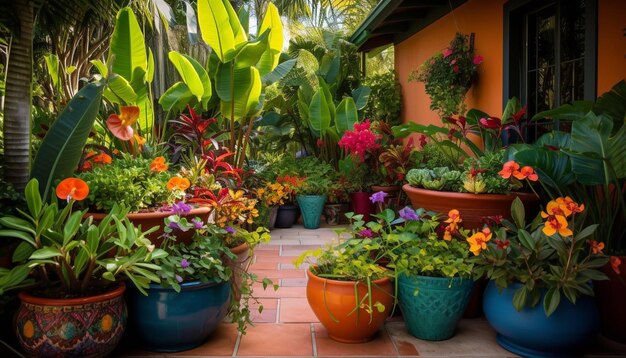 AIによって生成された鉢植えの花瓶の生花