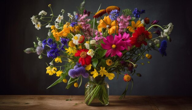 Fresh bouquet composed of multi colored wildflowers generated by AI