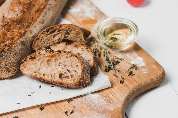 Fresh bread on table close-up