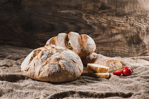 Fresh bread on table close-up