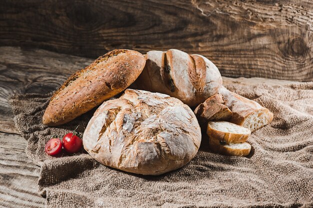 Fresh bread on table close-up