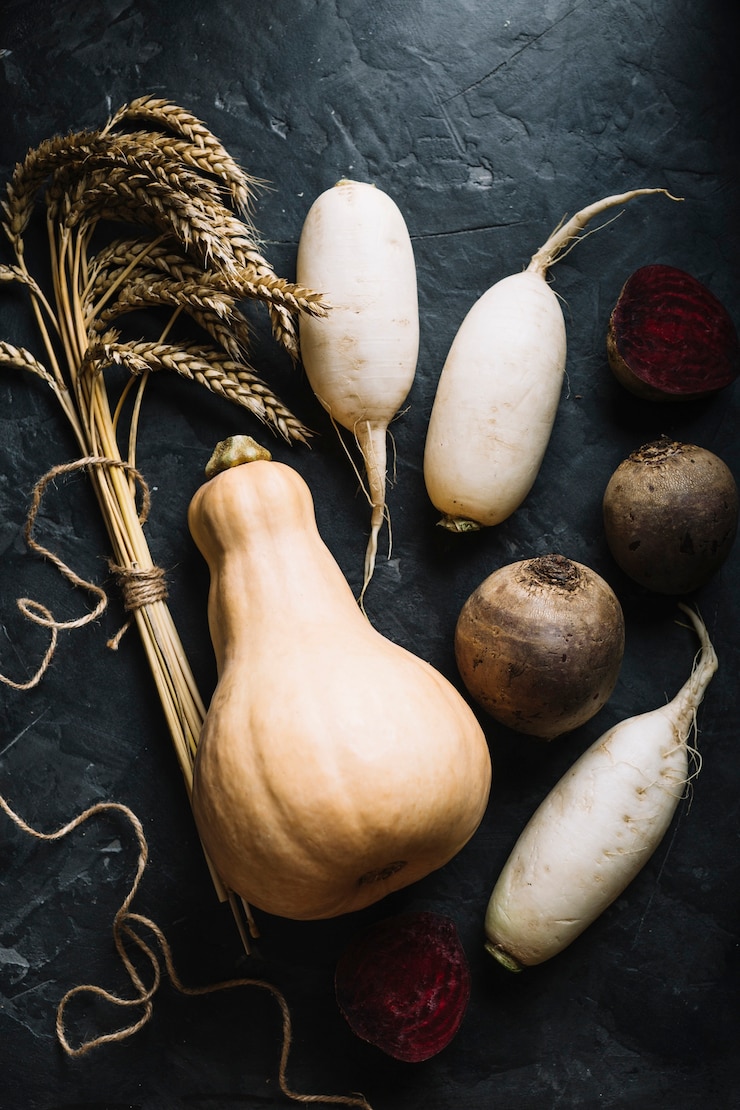 Free Photo fresh butternut squash surrounded by veggies