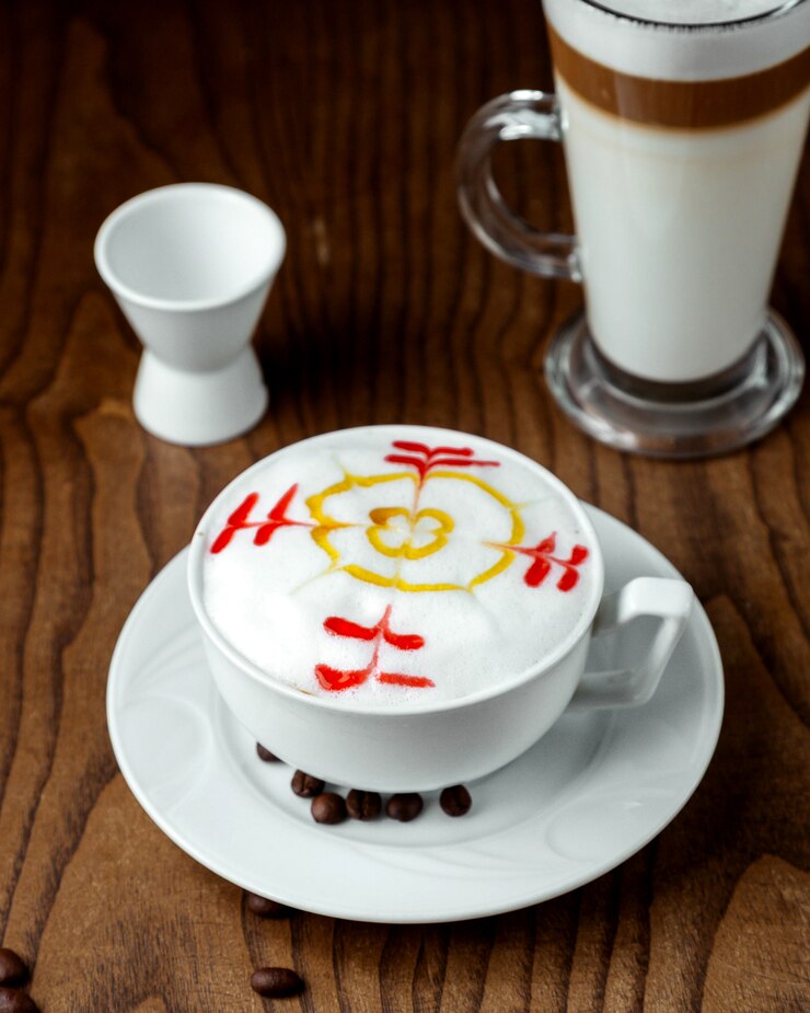 मुफ़्त फोटो fresh cappuccino on the table