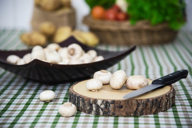 Fresh champignon mushroom vegetable in the kitchen 