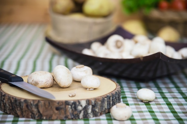 Fresh champignon mushroom vegetable in the kitchen