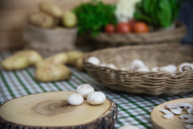 Fresh champignon mushroom vegetable in the kitchen 