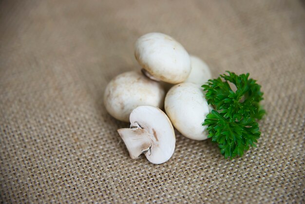 Fresh champignon mushroom vegetable in the kitchen 