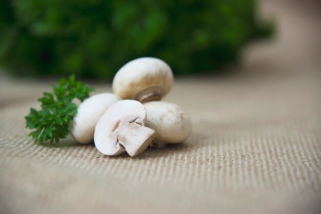 Fresh champignon mushroom vegetable in the kitchen 