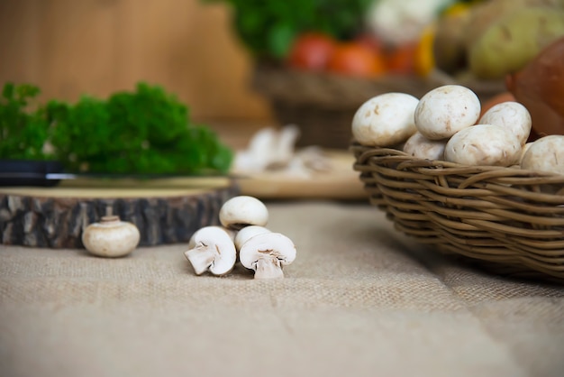 Fresh champignon mushroom vegetable in the kitchen 