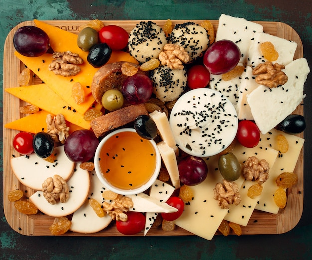 fresh cheese plate top view