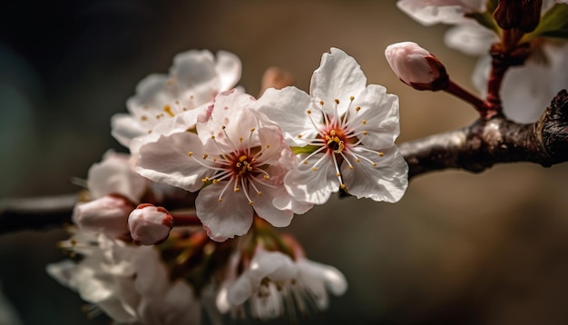 Fiore di ciliegio fresco in fiore rosa vibrante generato dall'intelligenza artificiale