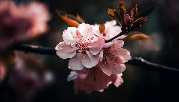 Fresh cherry blossoms in a vibrant bouquet generated by AI