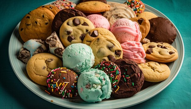 Fresh chocolate chip cookies with colorful decorations generated by AI