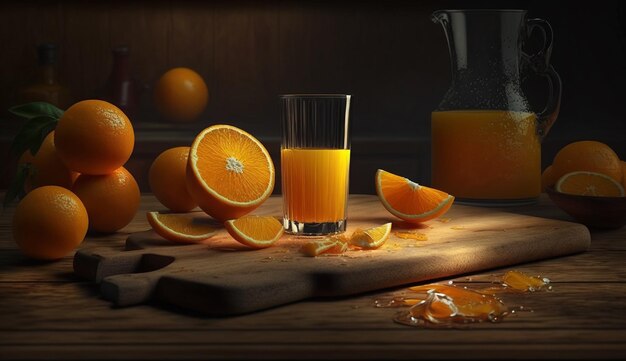 Fresh citrus slice on rustic wood table generative AI