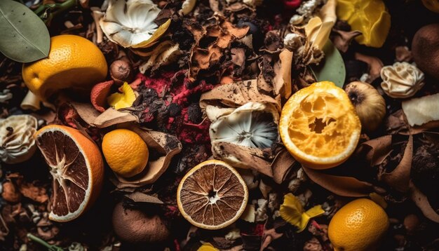 Fresh citrus slices on rustic wooden table perfect healthy snack generated by AI