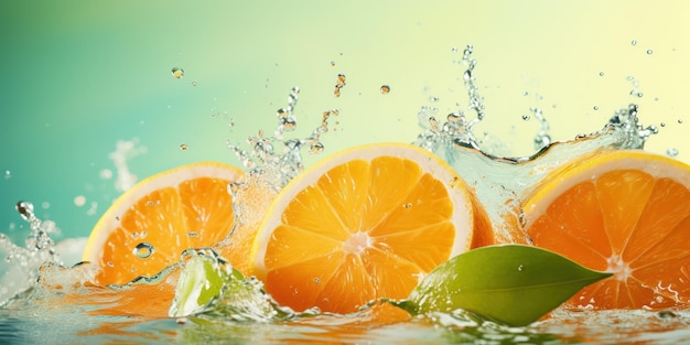 Free photo fresh citrus wedge with splashing water drops vibrant against soft background
