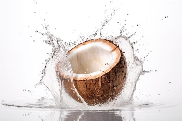 Свежий кокосовый брызг воды AI генеративный