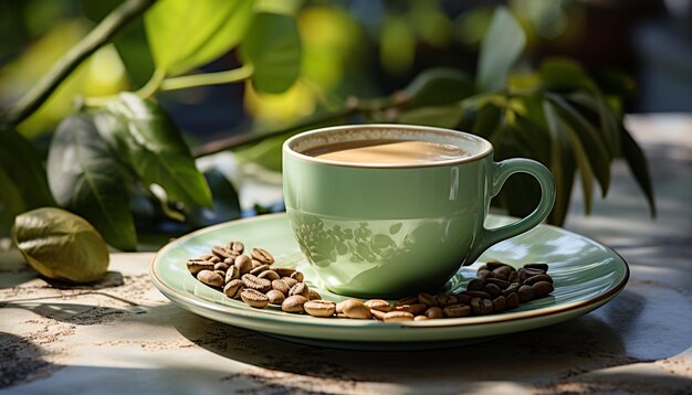 無料写真 木製のテーブルに新鮮なコーヒー豆人工知能によって生成された完璧なカフェインブースト