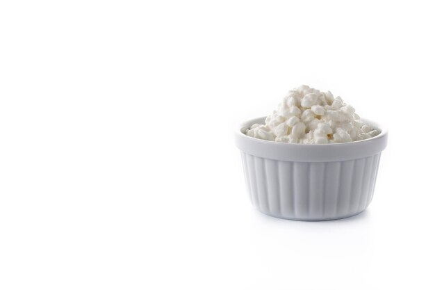 Fresh cottage cheese isolated on white background