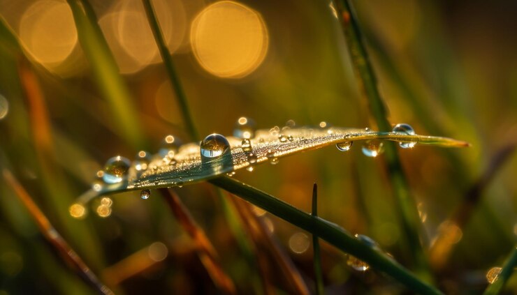 Free Photo fresh dew drops on green grass blades generated by ai