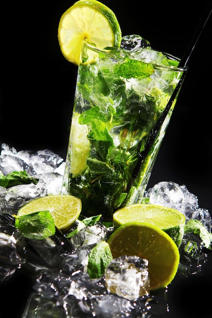 Fresh drink with green lime