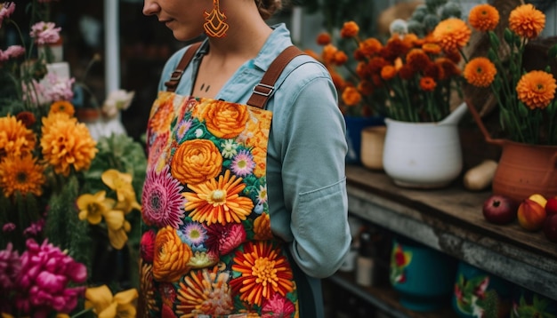 Fresh flowers for sale at outdoor market generated by AI