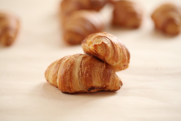 Fresh french croissants on a tablecloth