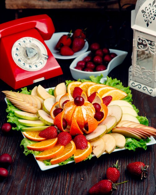 Fresh fruit plate on the table