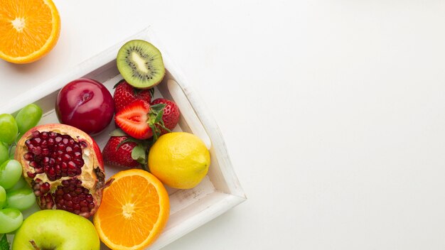 Fresh fruits arrangement above view