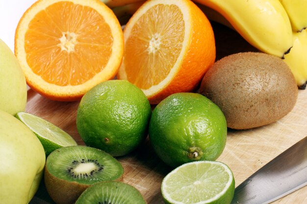 Fresh fruits on wooden board