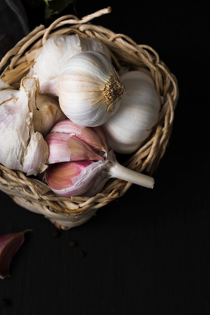 Fresh garlics in basket