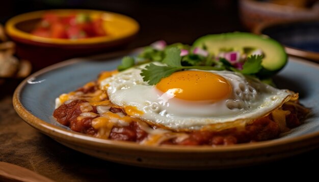 Fresh gourmet meal on a wooden plate generated by AI