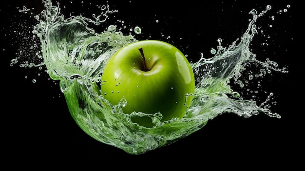 물방울이 있는 신선한 녹색 사과