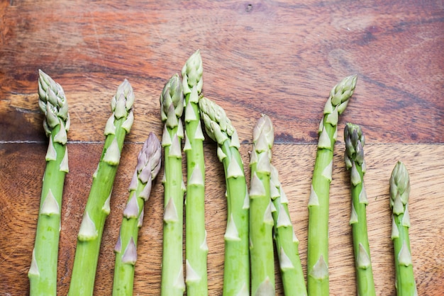 Fresh green asparagus in row
