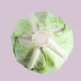 Fresh green cabbage isolated on color background. organic food. Premium Photo