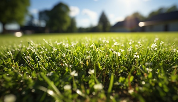 Erba verde fresca nel prato natura palette estiva vibrante generata dall'intelligenza artificiale