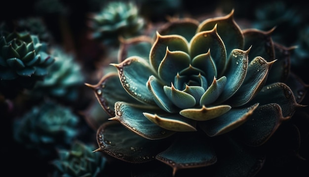 Fresh green leaf close up of succulent plant generated by AI